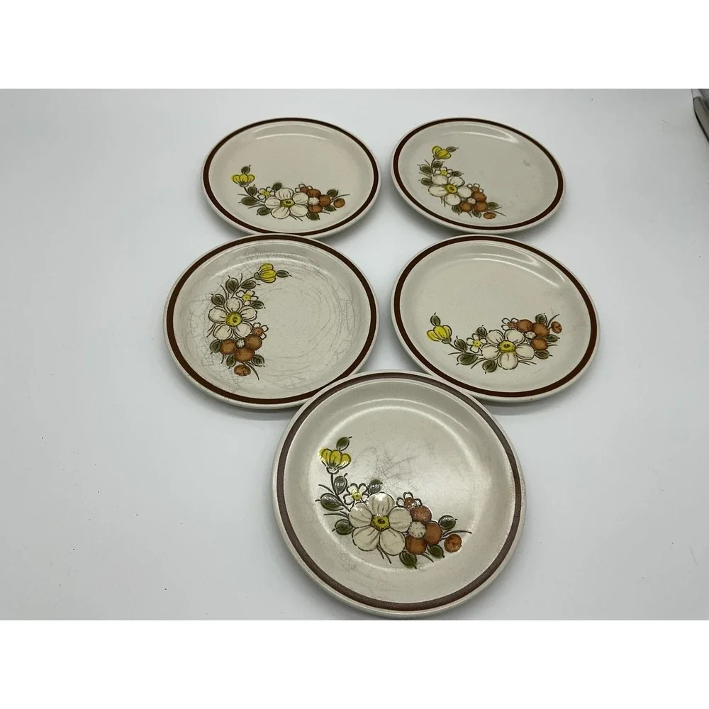 Vintage Woodhaven Collection Sunnybrook Bread Plates Set Of 5 Floral Stoneware